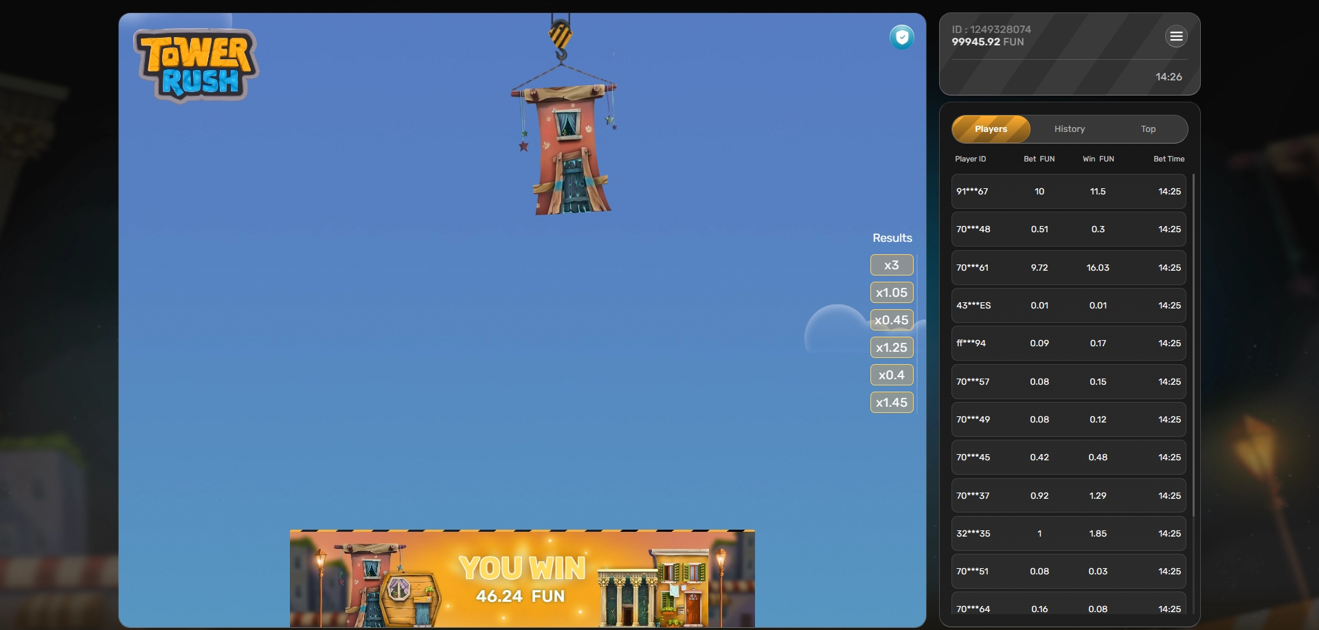 Tower Rush — schermata iniziale del gioco con la torre da costruire